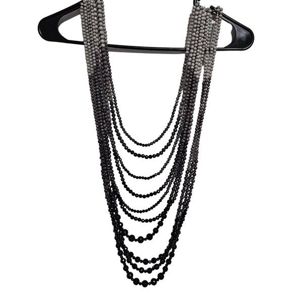 Elegant Black Gray Ombre Beaded Multi Strand Statement Necklace Fashion Jewelry - Picture 1 of 7